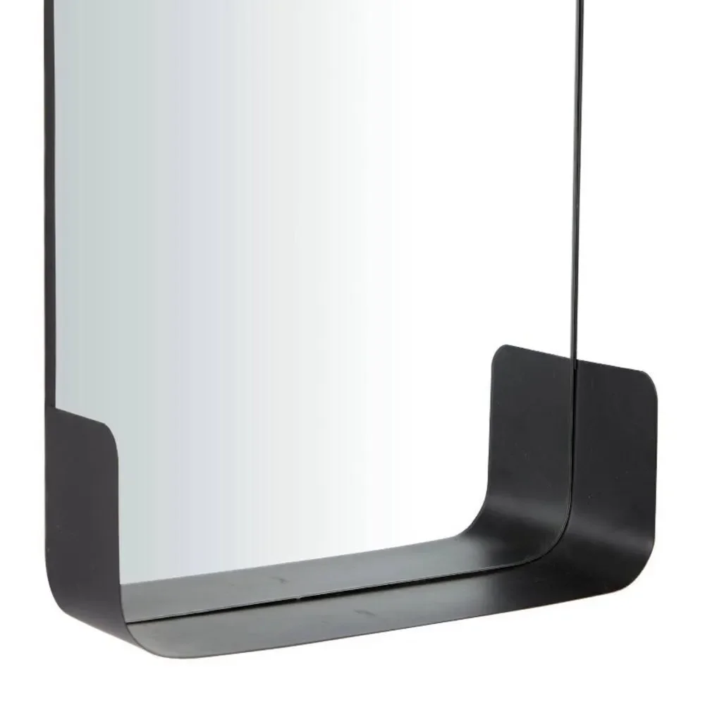 Black Metal Wall Mirror with Shelf for Entry Way or Other. Like New.